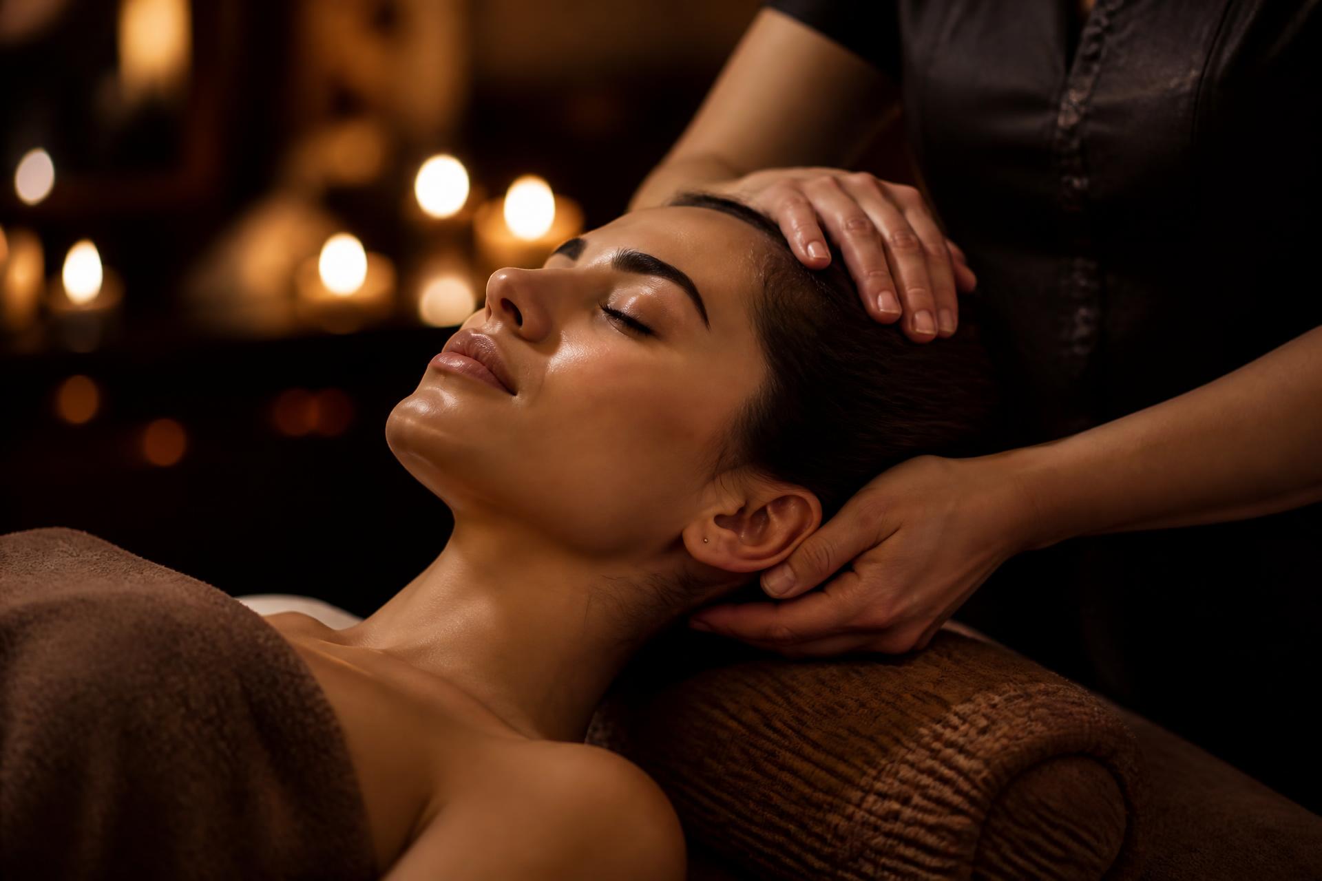 Sessão de massagem relaxante com aromaterapia e velas